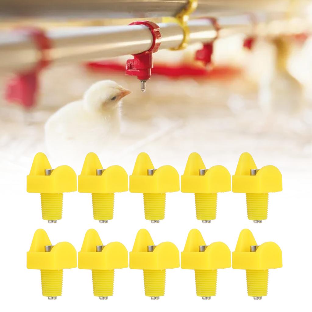 10pcs Chicken Water Nipples Automatic Poultry Nipples Drinker Waterer Plastic Yellow