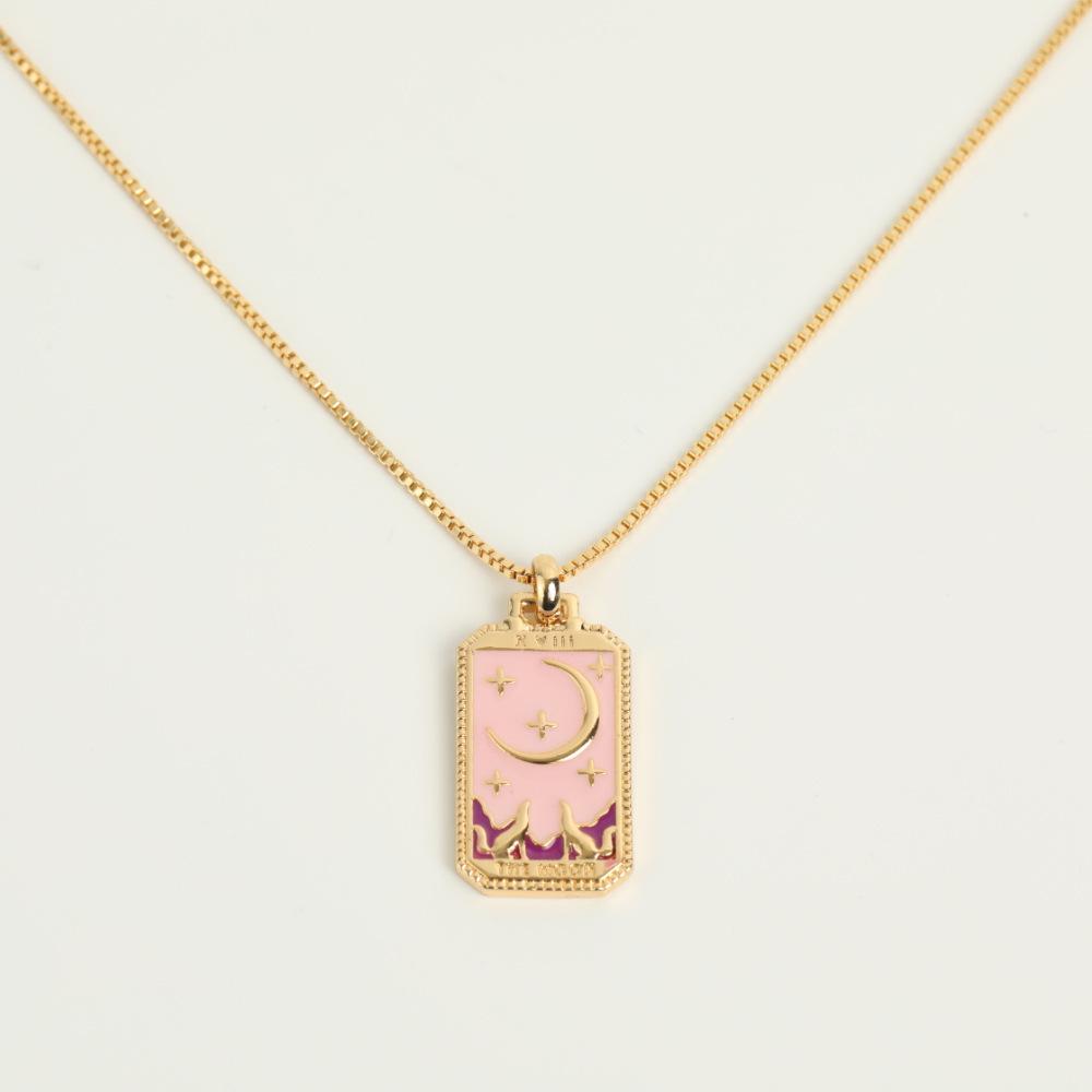 Vintage Tarot Cards Necklace: European & American Style, Gold-Plated with Colored Enamel Copper Drip.