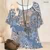 Women Plus Size Round Neck Batwing Short Sleeve Loose Gradient Printed Top