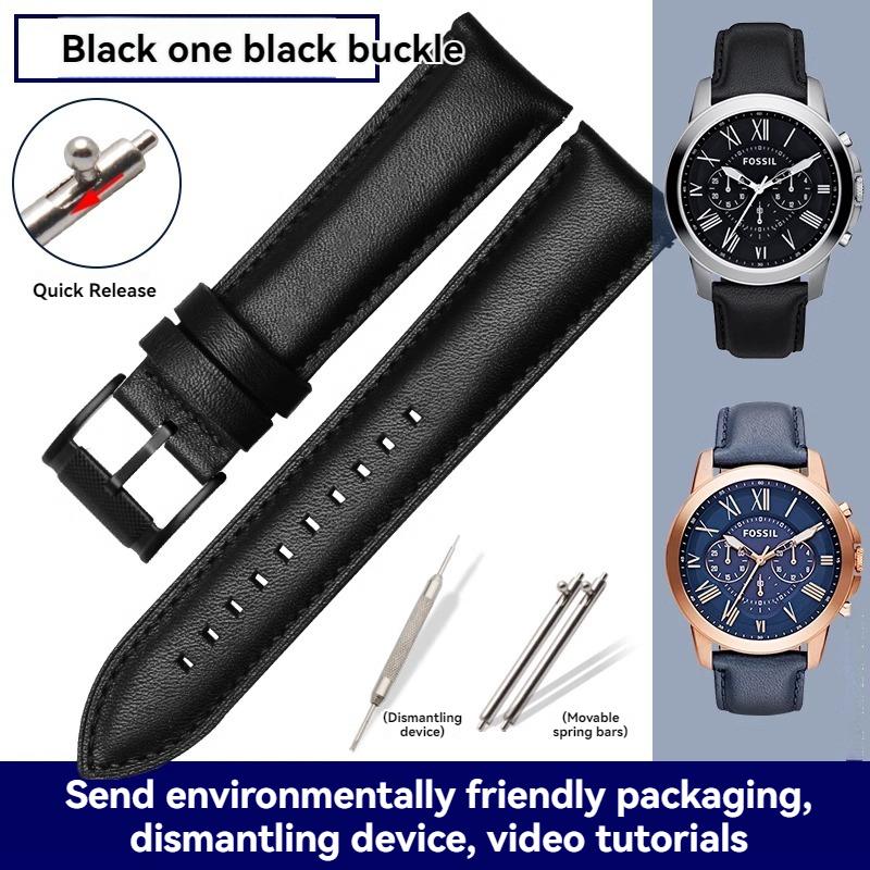 For Fossil Cowhide Leather Strap Men Black Blue Wristband Q Smart FTW1114 ME3110 FS5436 Quick Release Watchband 20mm 22mm 24mm