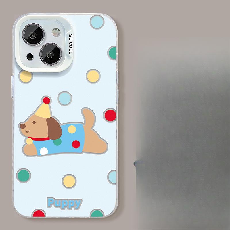 Applicable To Xiaomi 14pro Mobile Phone Case Opporeno12 Cute Polka Dot Puppy Stand Vivos19 Color Silver Matte
