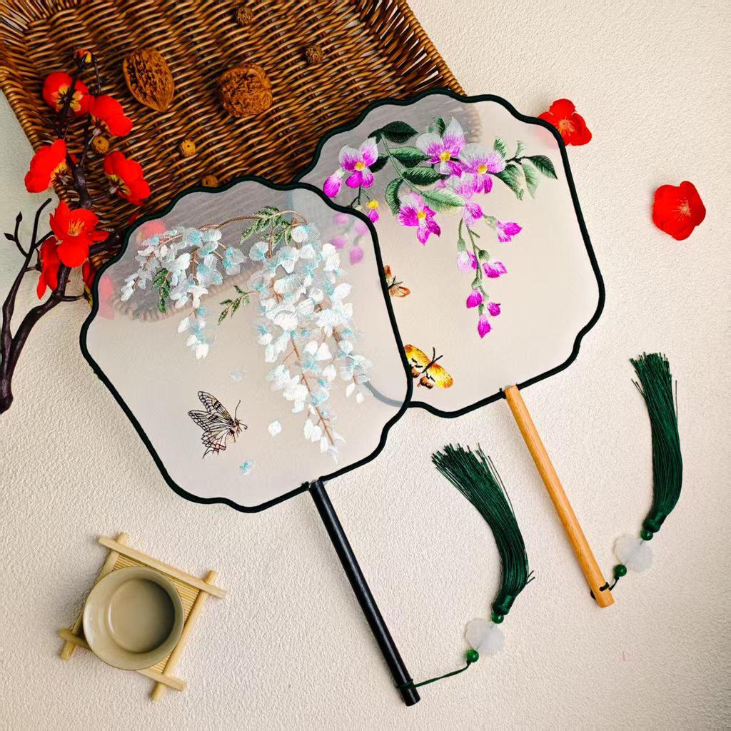 Double-Sided Round Fan with Suzhou Embroidery for Hanfu or Qipao