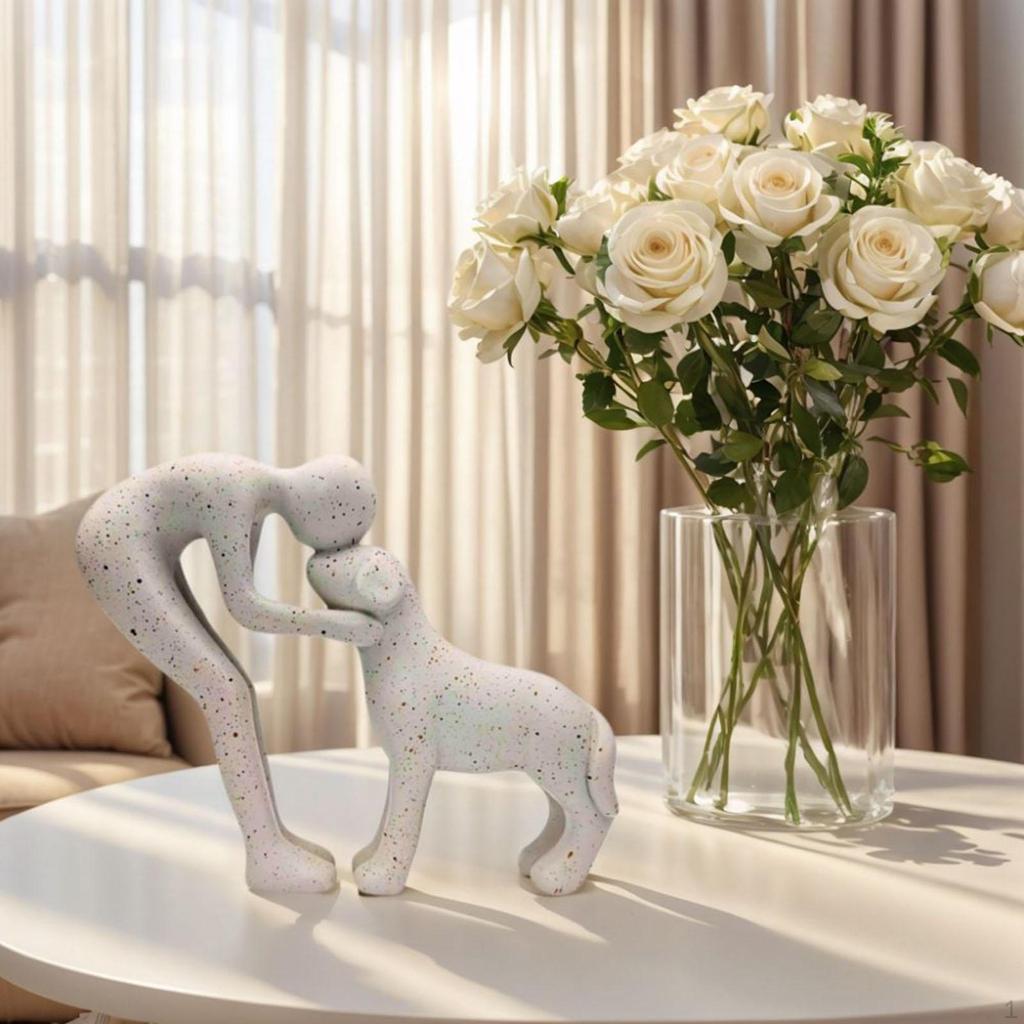 Man and Dog Statue Decoration Unique Figurine Resin Crafts Small Home Decor 6.2x5.3 Inch Memory