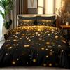 Set de lenjerie de pat 3 piese Negru Auriu Lucios Imprimeu 3D Confortabil Husă de plapumă Mărime King Queen Twin Cadou de ziua de naștere Decor dormitor