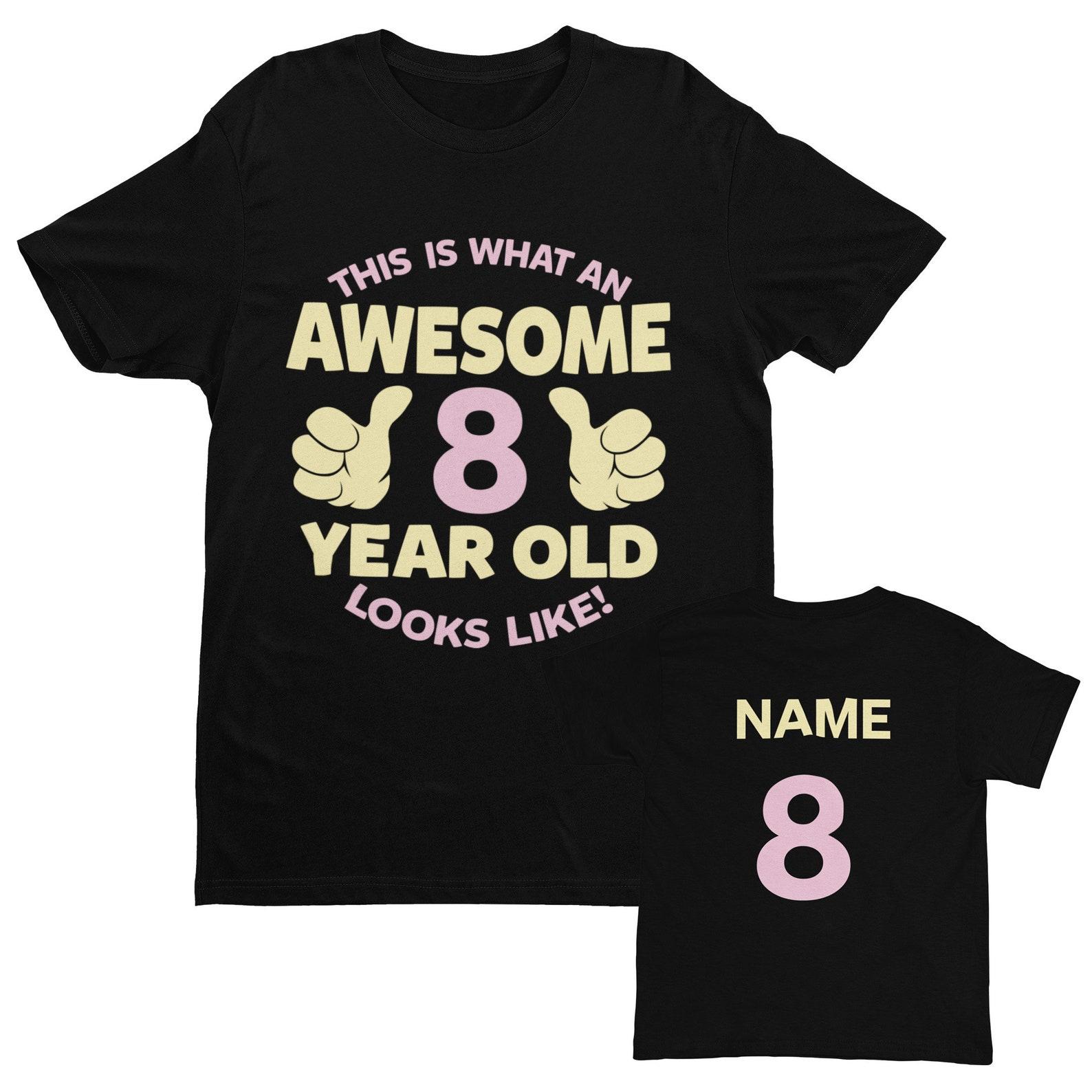 Personalized 8th Birthday Girl T-Shirt, Awesome Thumbs Design XL