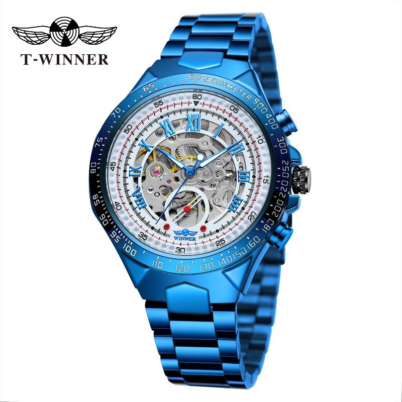 WINNER WINNER Men's Personality Fashion Gold Half Steel Hollow Semi-Automatic Mechanical Watch