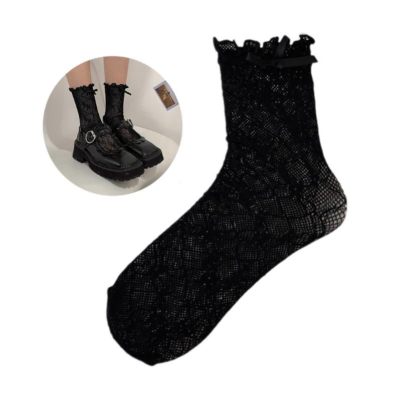 Womens Calf Socks, Sweet Girl Lace Ruffle Knee Socks Fashion Ladies Girl Princess Mesh Socks Campus Stockings