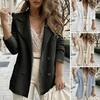 Women Fall Winter Coat Double-breasted Solid Color Thick Soft Warm Turn-down Collar Cardigan Buttons Pockets Mid Length OL Commute Style Lady Jacket