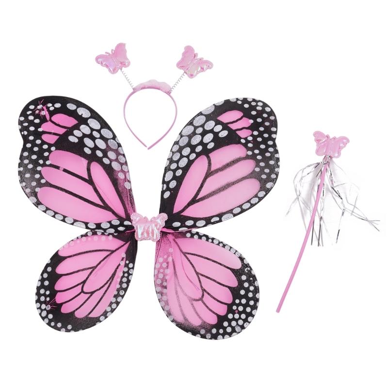 Cute Dreamlike Fairy Princess Angel Wand Butterfly-Wing Tutu Headband Birthday Party Halloween Cosplay-Costume Props