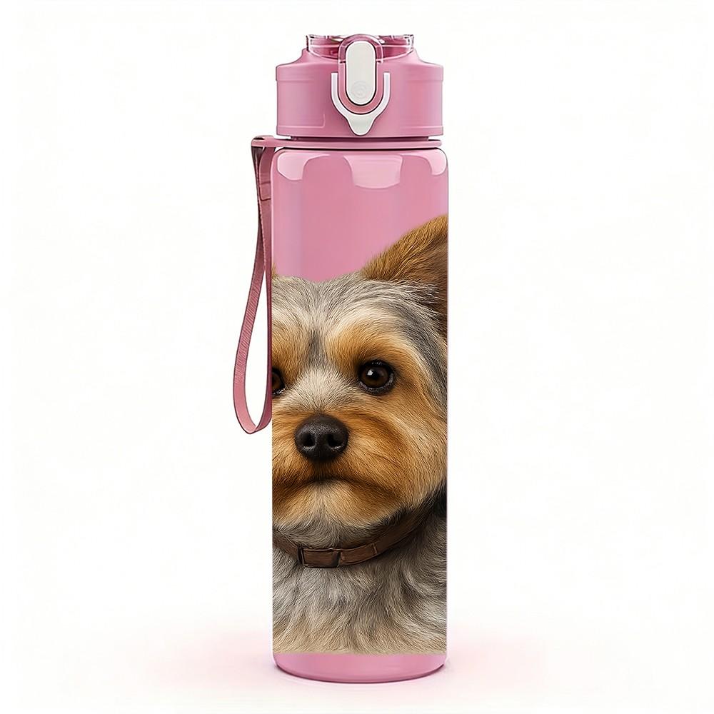 1PC Yorkshire Terrier Dog Head 750ml Color Plastic Sports Water Bottle Leakproof Flip Straw Lid Suitable for Sports Office Home Use