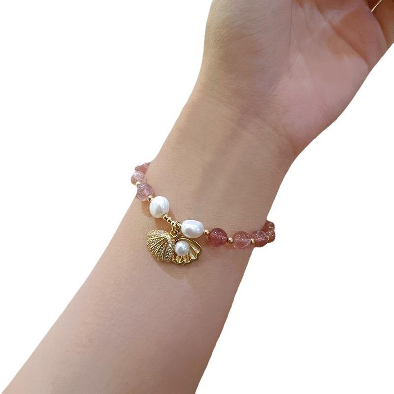 Natural Freshwater Pearl Strawberry Crystal Bracelet Bangles Women Fashion Jewelry Accessories Gift