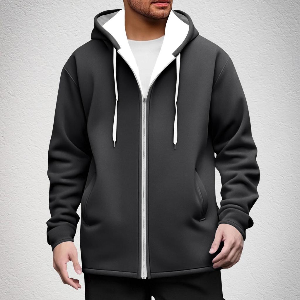 Felpa con cappuccio e zip casual da uomo con tasche