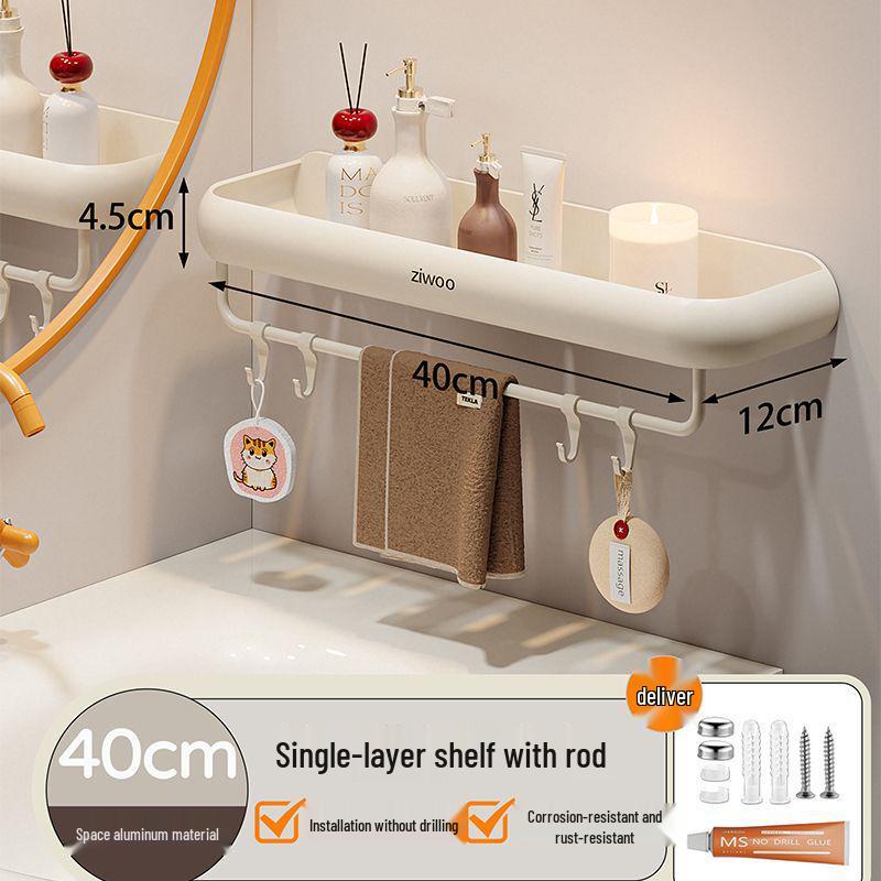 Wall-Mounted Punch-Free Bathroom Shelf for Toiletries and Vanity Storage