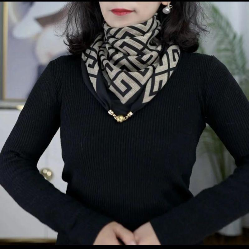 Small Gold Ball Magnetic Buckle 65Cm Cotton And Linen Texture High Sense Women'S Neck Protection Small Scarf Versatile Silk Scarf