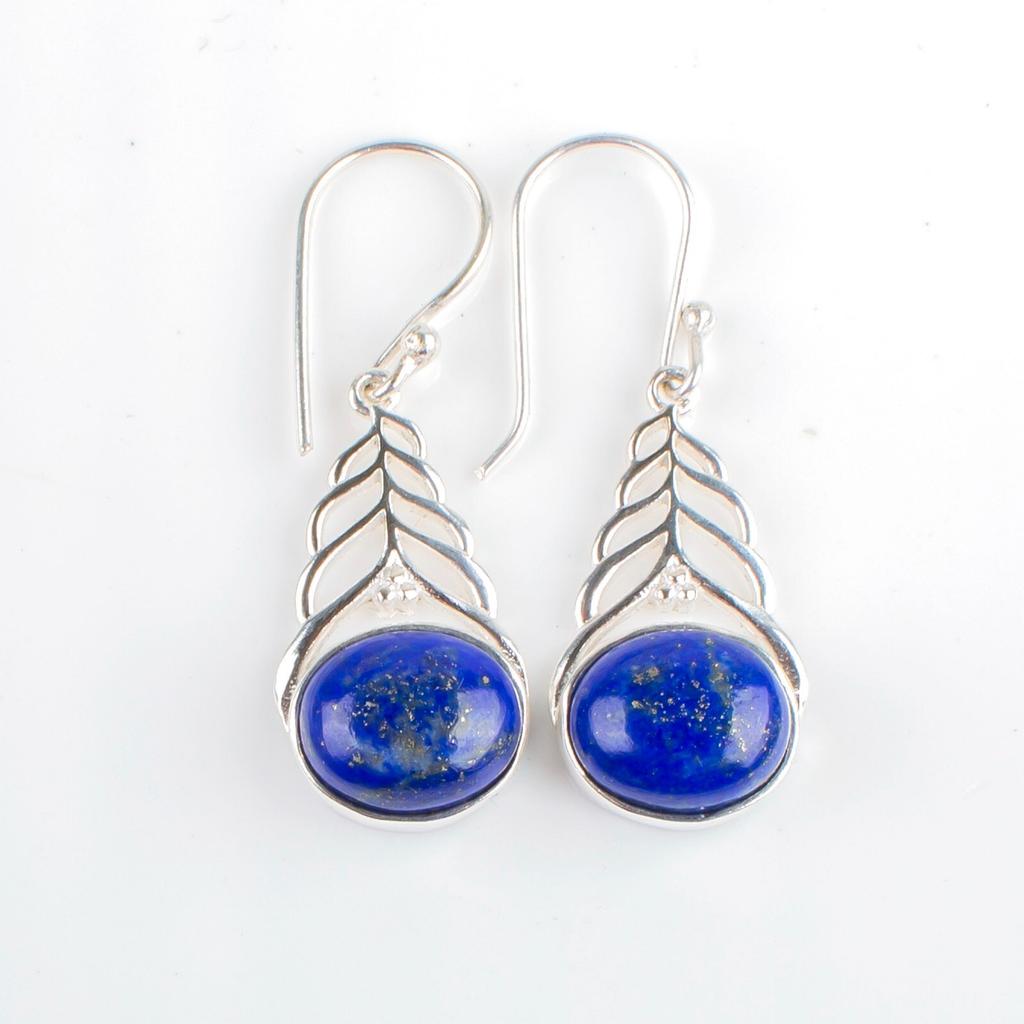 Lapis Lazuli Gemstone 925 Sterling Silver Ethnic Jewelry Artisan Earrings 1.64" CE-1-23