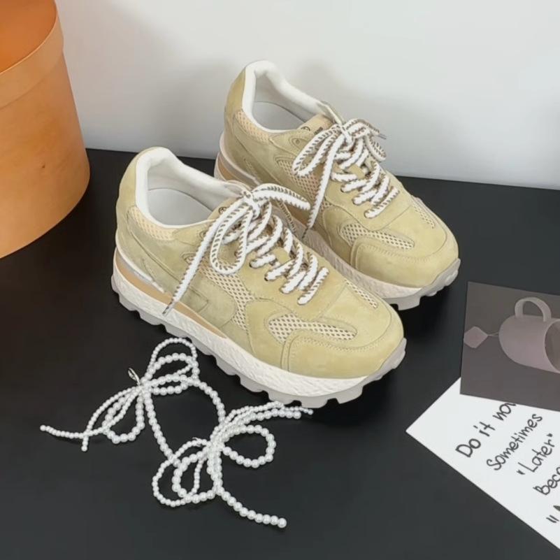 Genuine leather~ inner height increase 8CM Forrest Gump shoes women's 2025 summer new breathable mesh small casual sports women's shoes