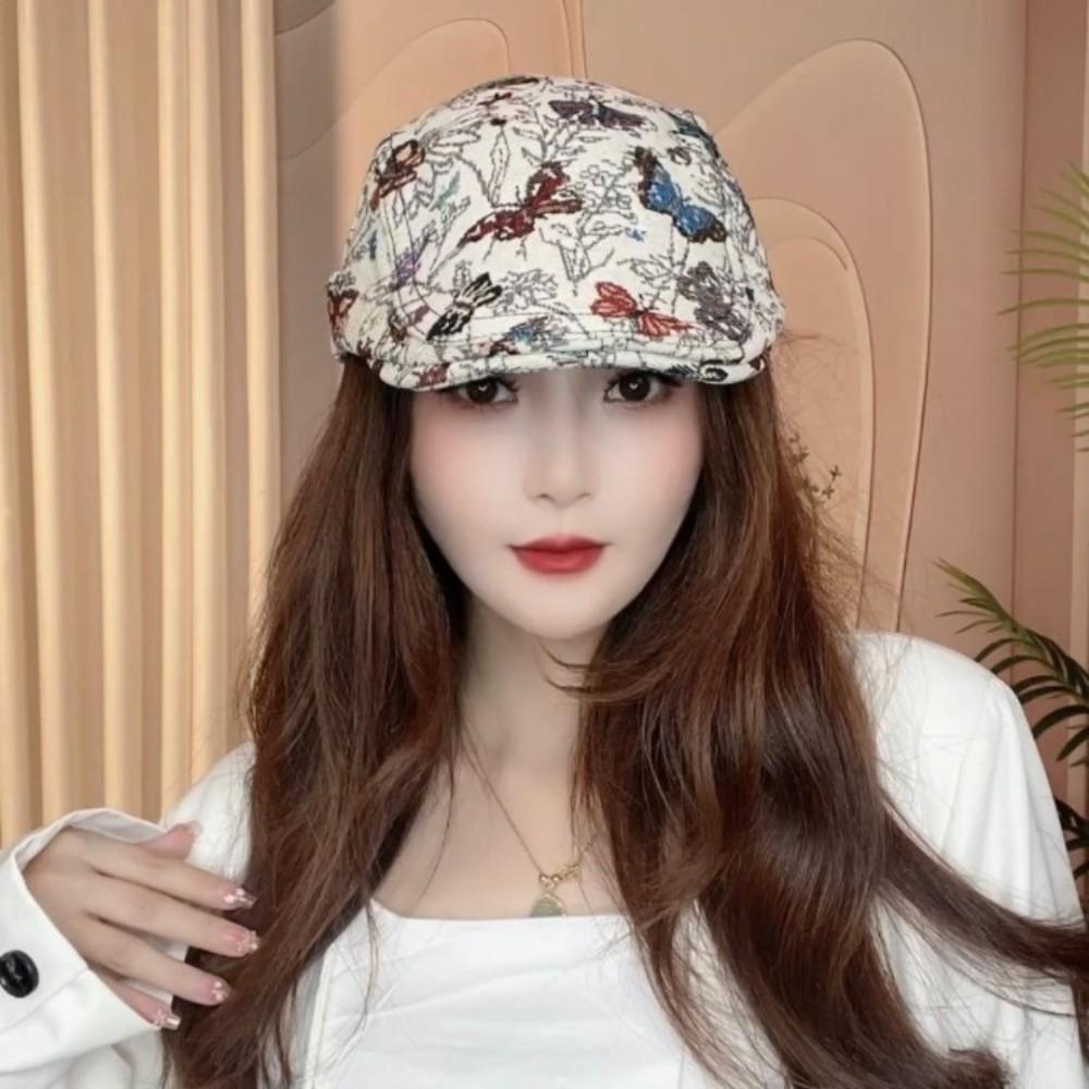 Vintage Artist Painter Hat Ethnic Style Butterfly Embroidered Beret  Spring Summer