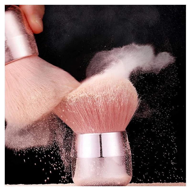 2-Piece Dual-Use Pink Soft Cosmetic Nail Art Brushes for Powder, Makeup, Face Foundation, Nail Dust, Cleaning, Acrylic Dipping, Powder, UV Gel