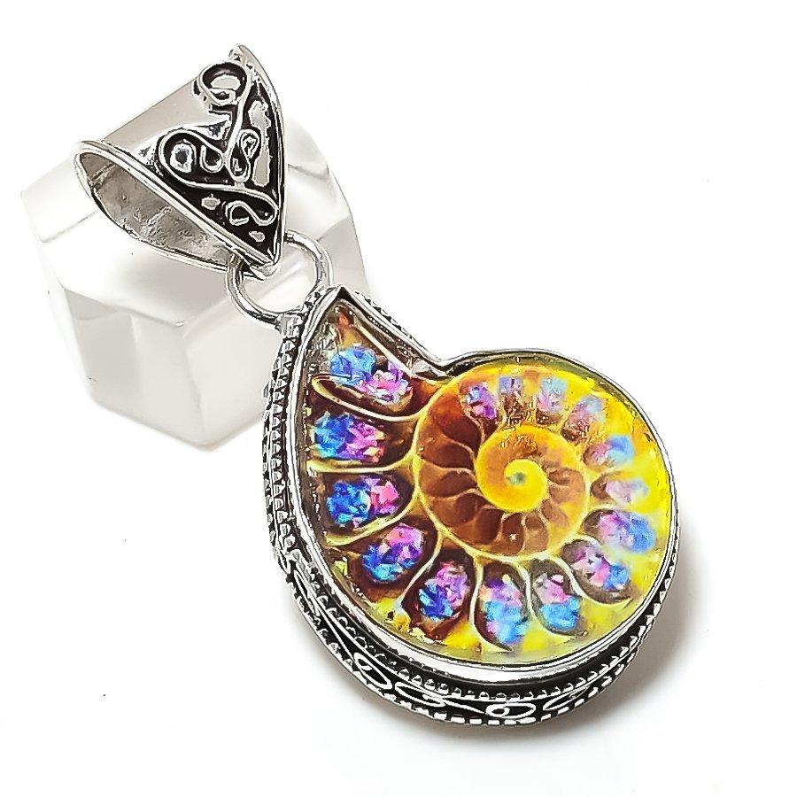 

Ископаемый аммонит Драгоценный камень Ювелирное изделие Подвеска из стерлингового серебра 925 пробы 1,89