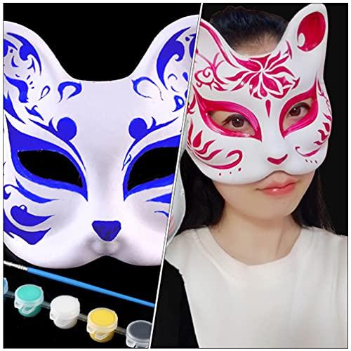 [EXCEART] [ ] DIY Unpainted Fox Masks, Cat Masks, Half Masks, Animal Fox Shape, Paper Pulp, Blank Face, Ball, Costume Party, White, 15 Pieces