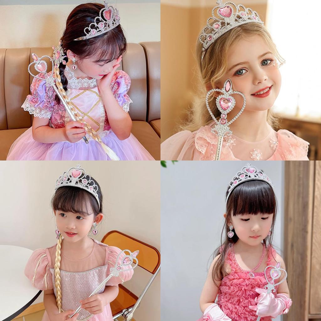 Doyime Princess Accessories (7-Piece Set) Toy Costume Accessories for Girls, Sparkly Transformation, Birthday Gift, Cosplay, Wedding, Party, Pink
