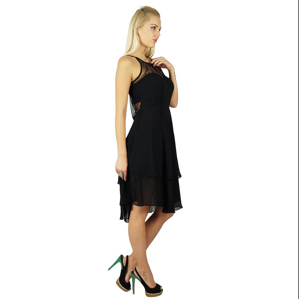 Bimba Women Exclusive Black Georgette Shift Dress Sheer Chick Prom Dress
