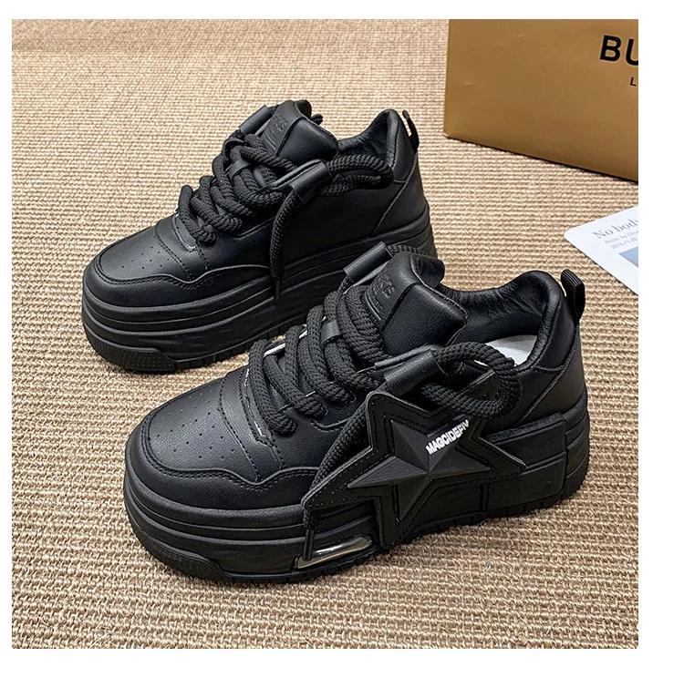 Fashion Autumn Leather Pink Chunky Sneakers Platform Lace-up Thick Sole Casual Shoes Women 2024 Slip On Fashion Outdoors Walking Shoes