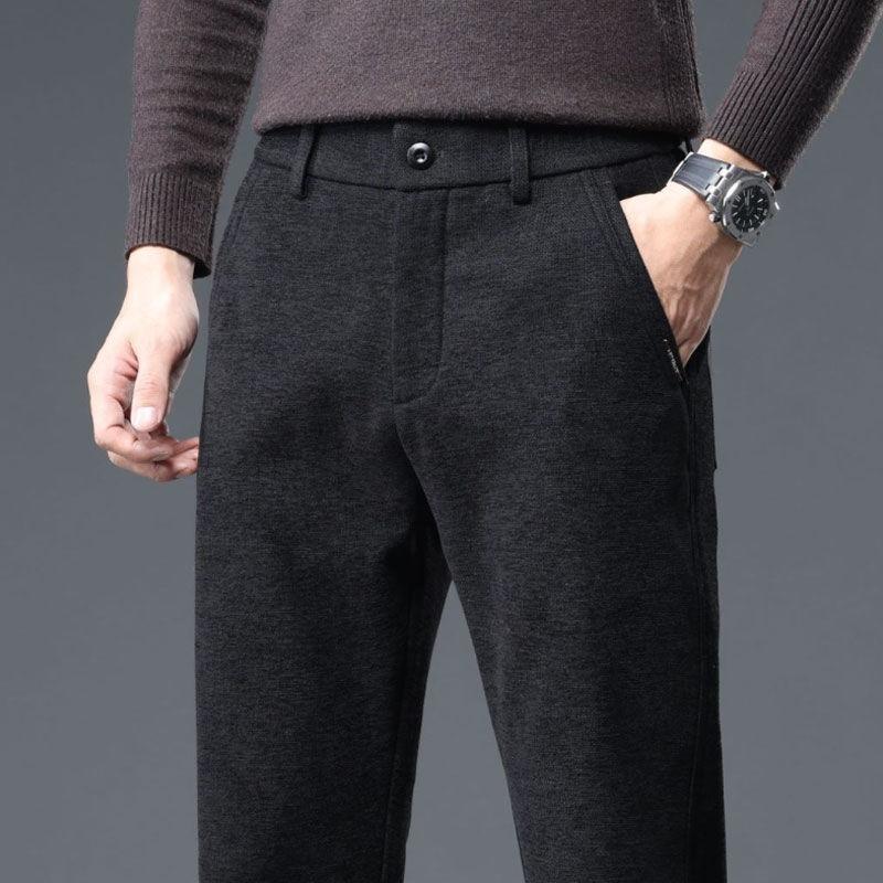 New Woolen Medium and Thick Men's Casual Pants Business Slim-fit Straight Elastic Pants