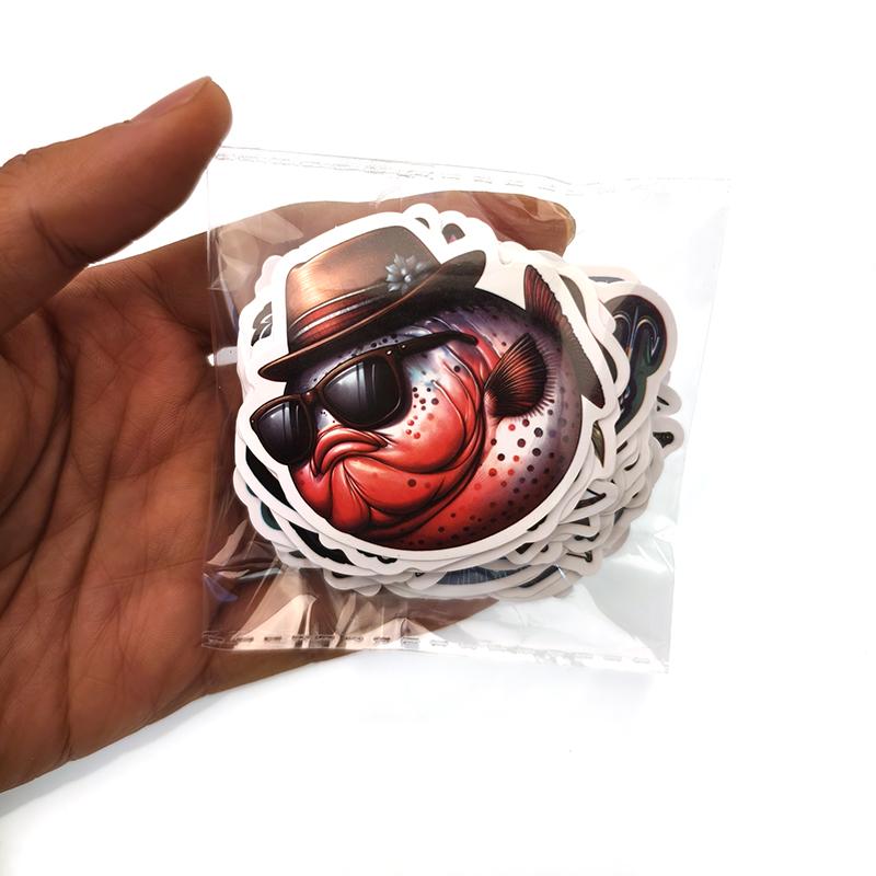 50pcs Fishing Stickers Saltwater Lure Sailing Boat Decals Waterproof Vinyl For Tackle Box Cooler Luggage Angler Gift