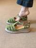 Sheepskin version~ 2025 new summer versatile retro hollow one-word buckle straw thick sole heightening Roman sandals women