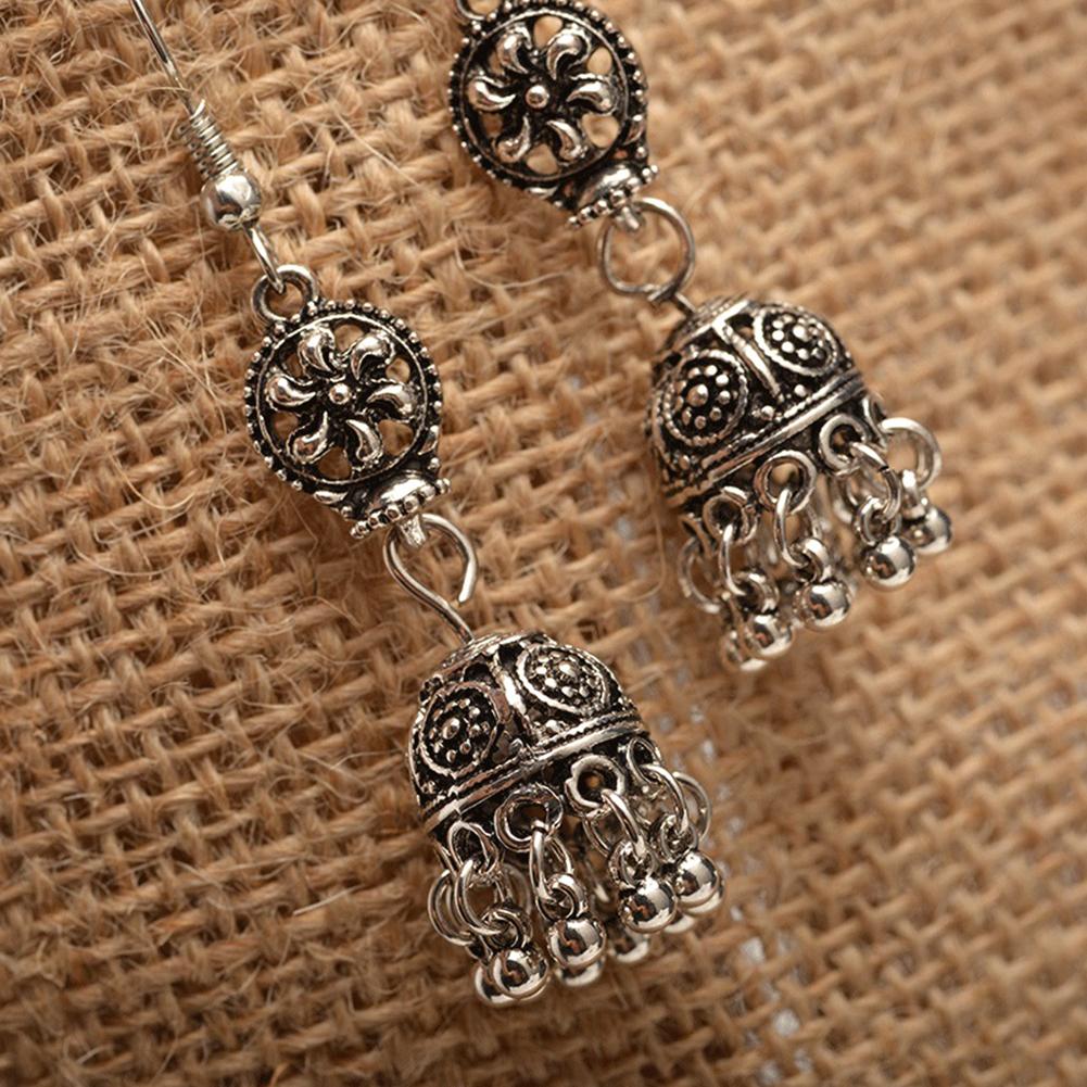 Women Vintage Carved Earrings Hollow Out Flower Bells Drop Earrings Long Dangle Earrings