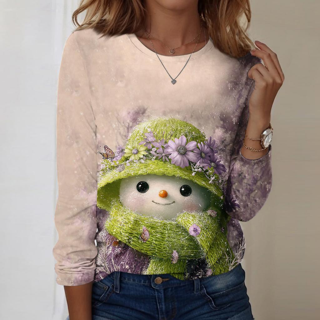 Long Sleeve Shirts For Women Cute Print Graphic Tees Blouses Casual Plus Size Basic Tops Pullover