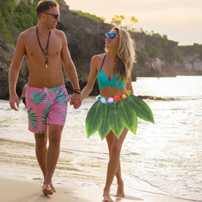 Green Leaf Skirt Soft Elastic Hawaiian Green Leaf Grass Costume Elastic Cloth Kids Skirt For Prom Beach Summer