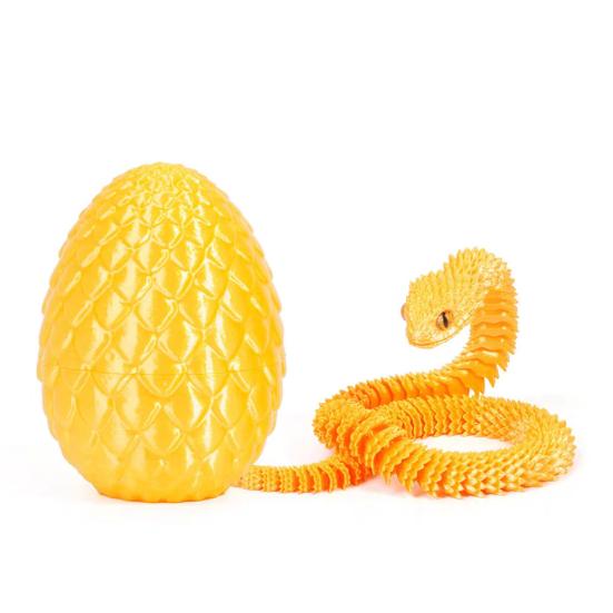 3D Printed Snake Egg with Snake Inside Movable Joints Snake Eggshell Figurine Articulated Snake Fidget Toy Desktop Decoration Ornament