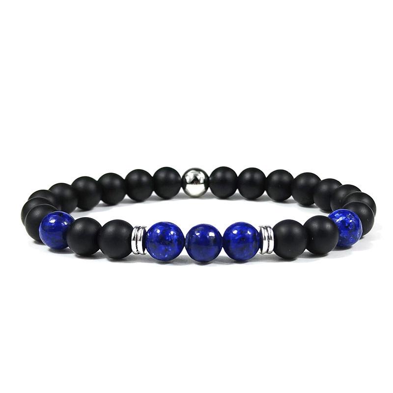 Natural Black Matte Lapis Lazuli Elastic Bracelet for Men & Women - Fashionable European & American Design