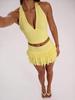 Europäisches Neckholder Bodycon Rock Set: Scharfes plissiertes V-Ausschnitt-Camisole-Kleid