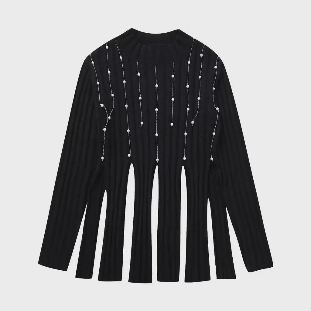 Damenpullover Herbst 2023 mit künstlichen Perlen- und Quastenakzenten