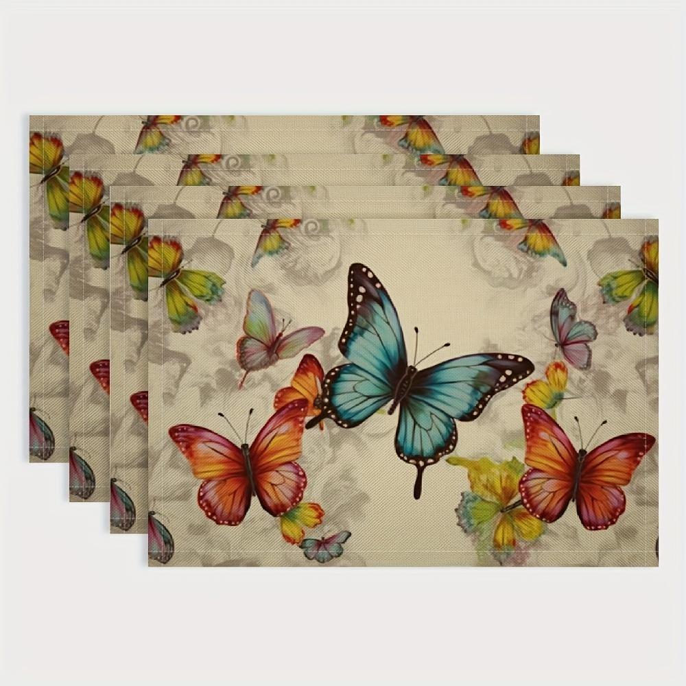 4/6/8Pc Black White Checkered Watercolor Lemon Linen Placemats Heat Resistant Table Mats For Kitchen Dining Table Use