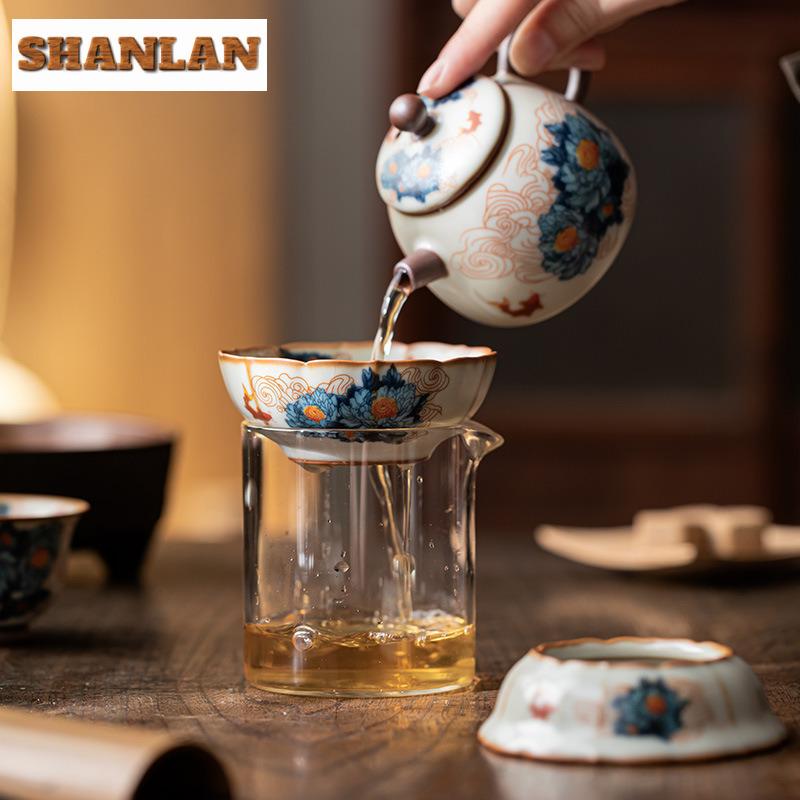 Ru Kiln Gracked Glaze Great Wealth Tea Separator Infusor Elegant Tea Strainer Dispenser Tea Maker Tea Filter Teaset Ornaments