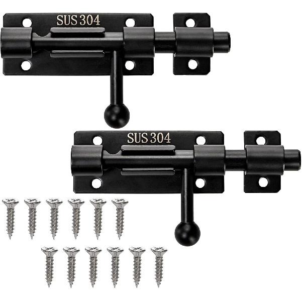 2 Pack Door Bolt Latch, Heavy Duty Stainless Steel Slide Door Lock with Padlock Hole, Thickened Gate Latches Safety Door Bolt Latch Lock for Wine