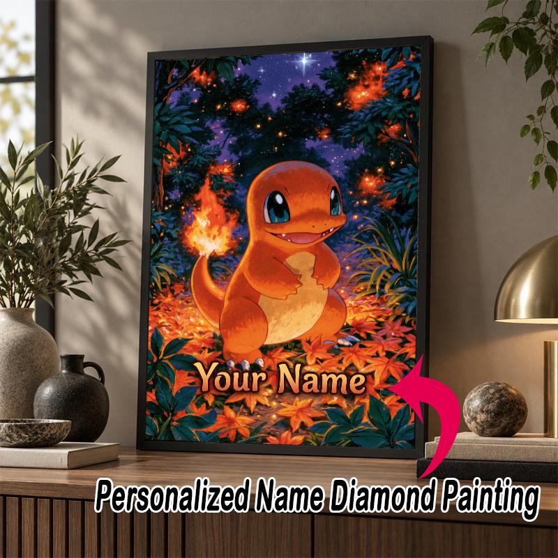 Personalized Charmander Diamond Art Custom Name 5D Diamond Painting Full Drill DIY Craft
