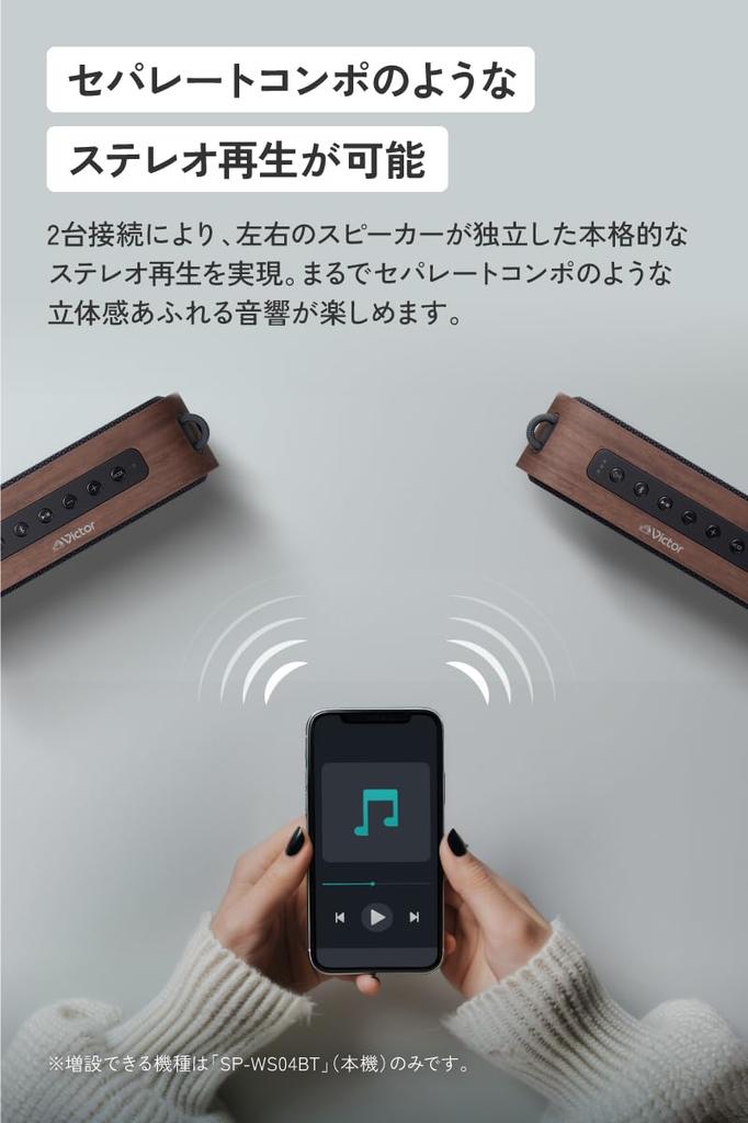 JVC Kenwood Victor Bluetooth Up To 15 Hours of Stereo Waterproof and AUX Wood Walnut SP-WS04BT-T Speaker, Wireless, Compact, Playback, Pairing,