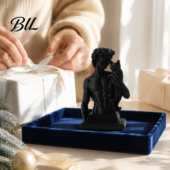 David Statue with Cat 3D Printed Cat, European Classic Art Sculpture Figurine Modern for Home Office Decor, Desktop Ornament Shelf Display Handcrafted
