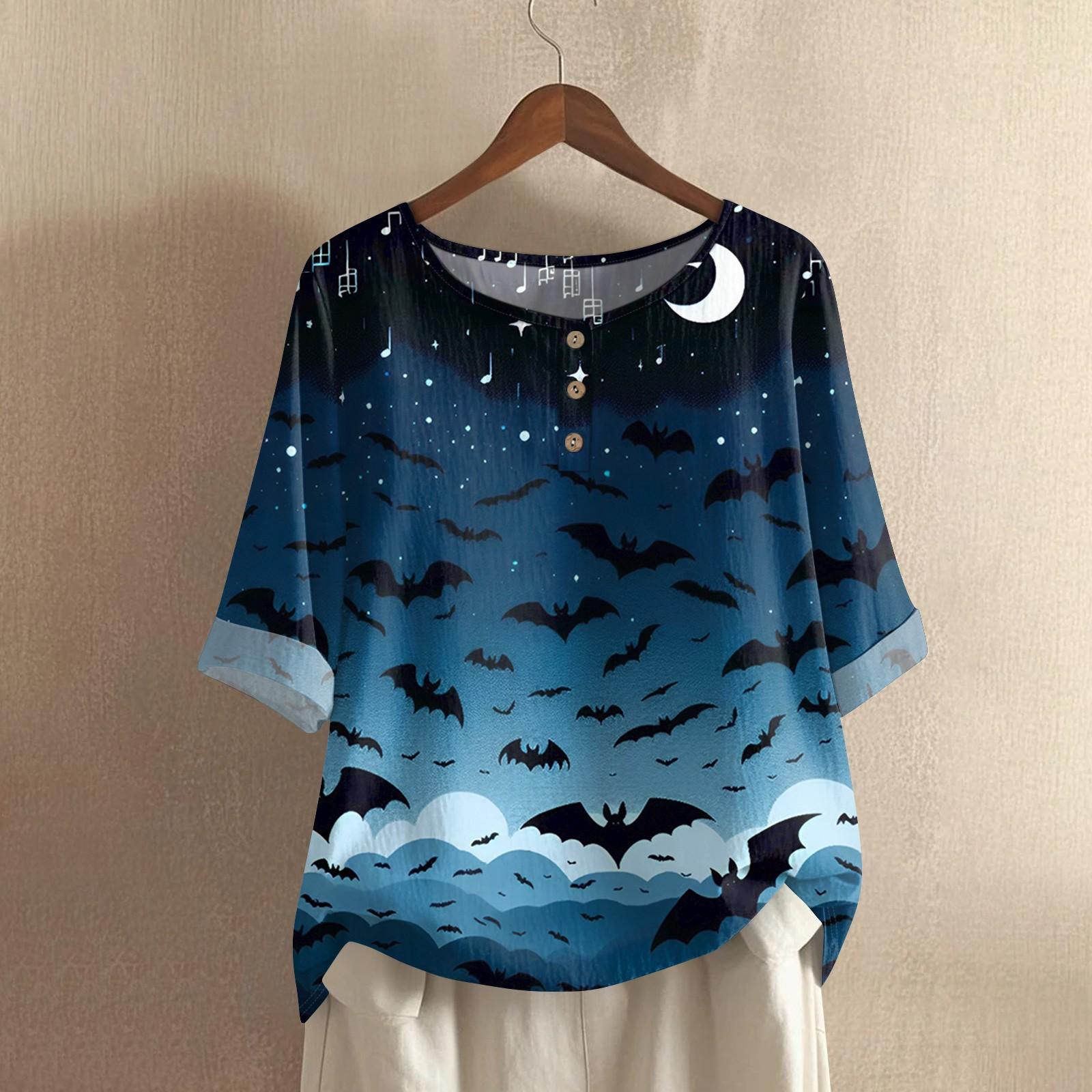 

Women s Fashionable And Casual Shirt Half-sleeve Round Neck Print Blouse Top S