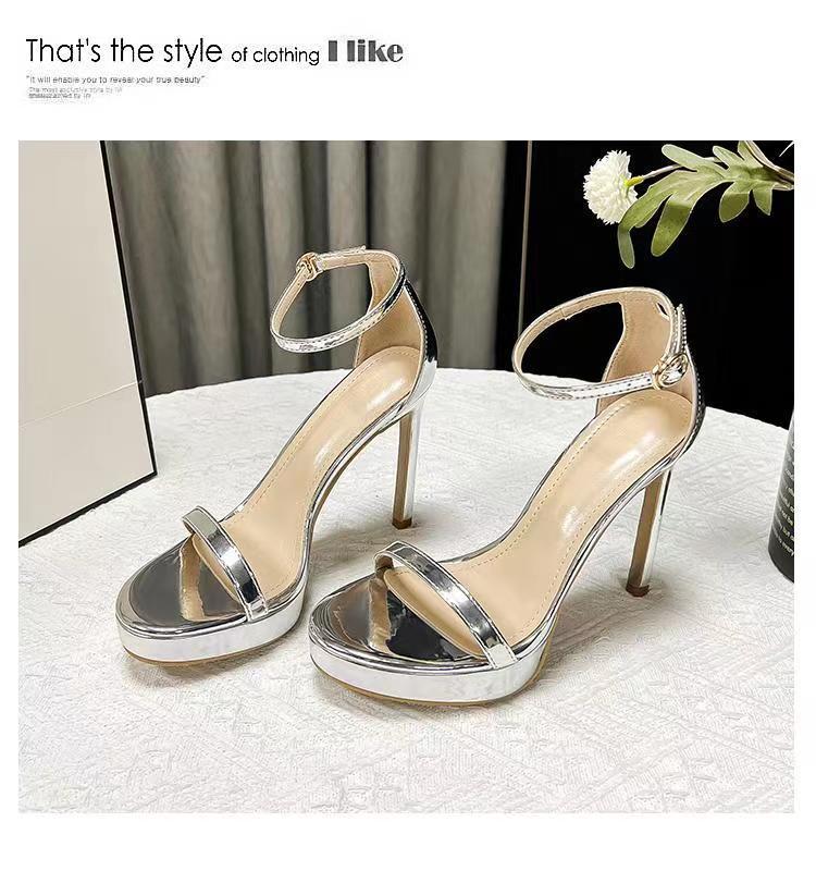 2025 new SW word with high heels waterproof table black catwalk Internet celebrity sexy versatile stiletto sandals women