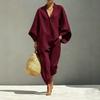 2026 Fashion Women's Solid Color, Casual Style Design Bat Sleeve V-Neck Lazy Loose Suit Women