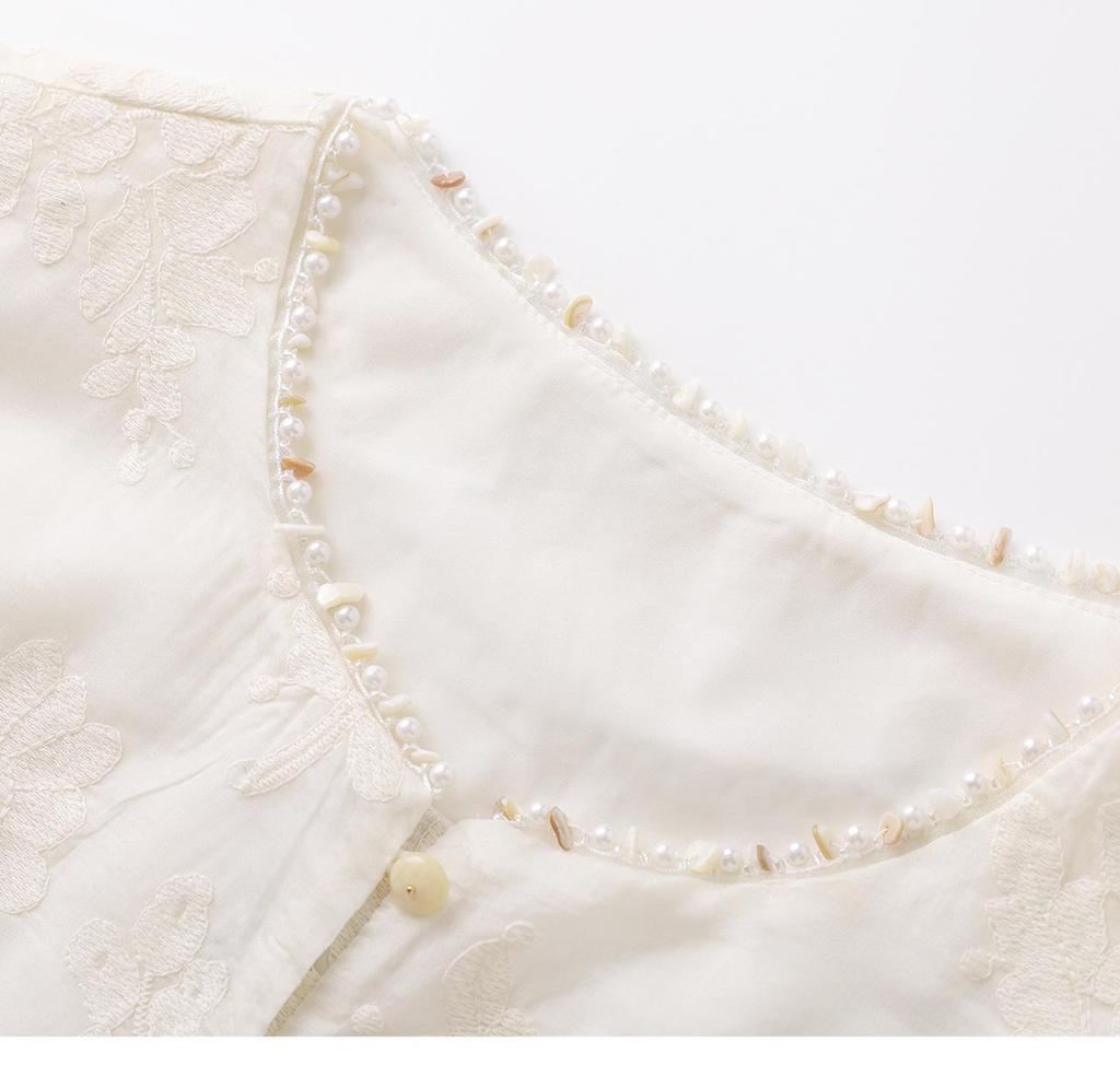 Tencel Cotton Short-Sleeved Embroidery Top + French Romantic Skirt Suit.