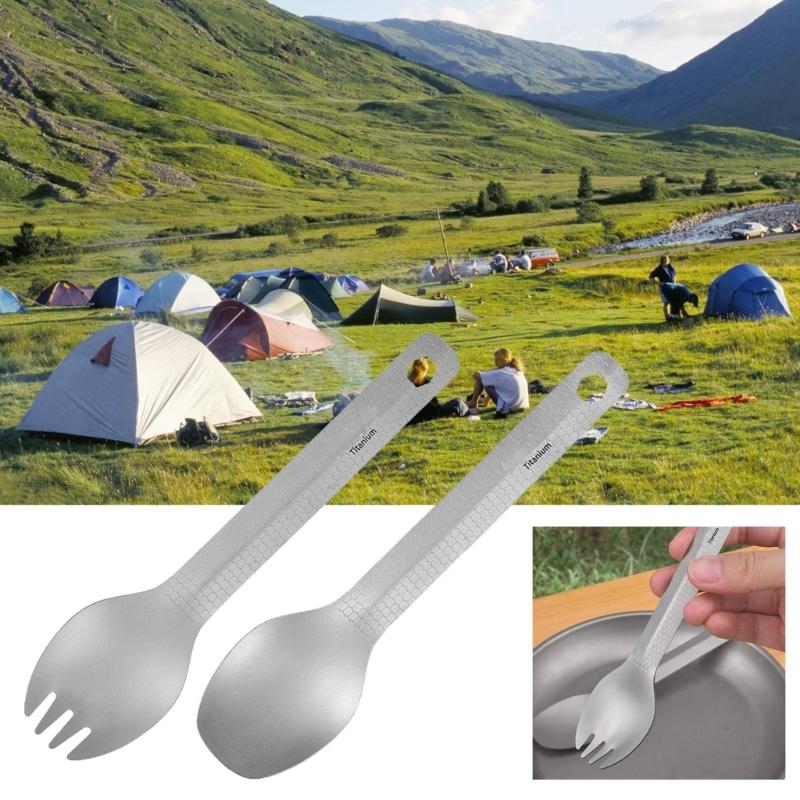 Portable Camping Spoon Strong Camping Titanium Spork Spoon Tableware Soup Spoon