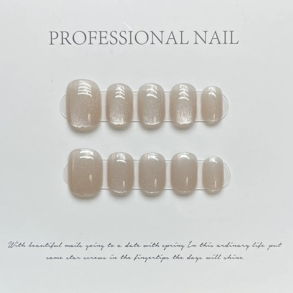 10 Pcs Purple Cat Eye Short Ballerina Press On Nails Handmade Full Cover Fake Nails Stick On Manicure Tips
