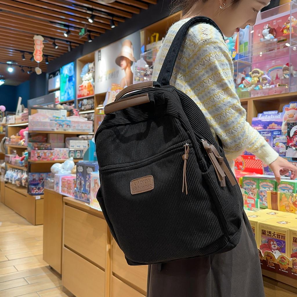 Schoolbag New Large-capacity Backpack for Female Students, Simple and Versatile Corduroy Schoolbag, High-end Commuting Business Trip Backpack Tide